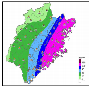 7月24 日 20 时~25 日 20 时福建省累计雨量。福建省气象台供图